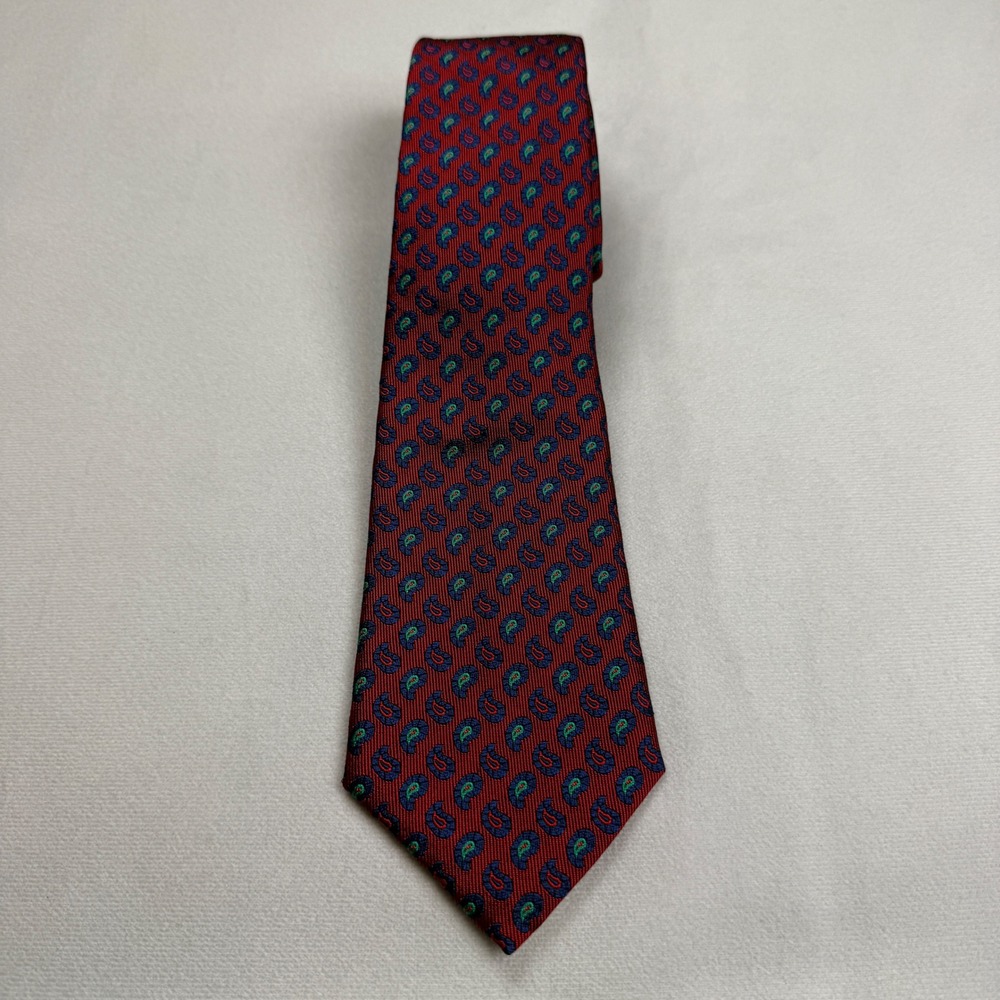 VTG NOS Turnbull & Asser Mens Red Paisley Silk Tie Handmade Clergy Estate Find